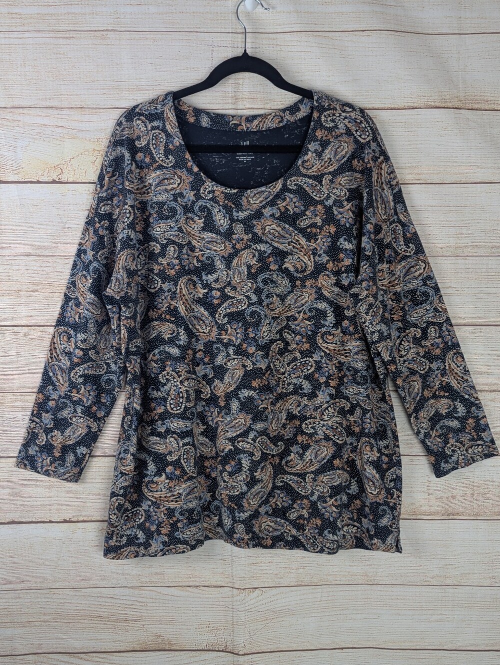J.Jill Women's Size XL Shirt Top Blue Paisley Simply Supima Scoop Neck Tunic